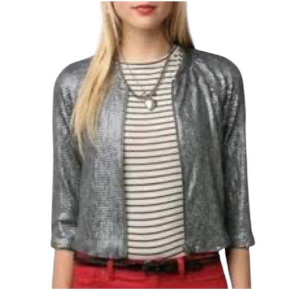 Anthropologie Silence + Noise Sequins Jacket Silver - Picture 1 of 6